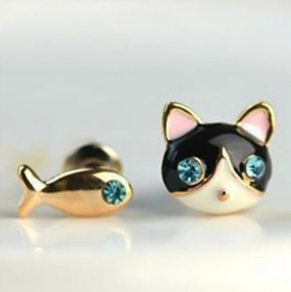 Jewelry - Cat and Fish Stud Earrings